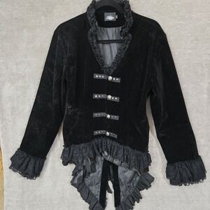 Rumies Black Velvet Gothic Tailcoat Jacket Womens 16 Lace Ruffle Steampunk